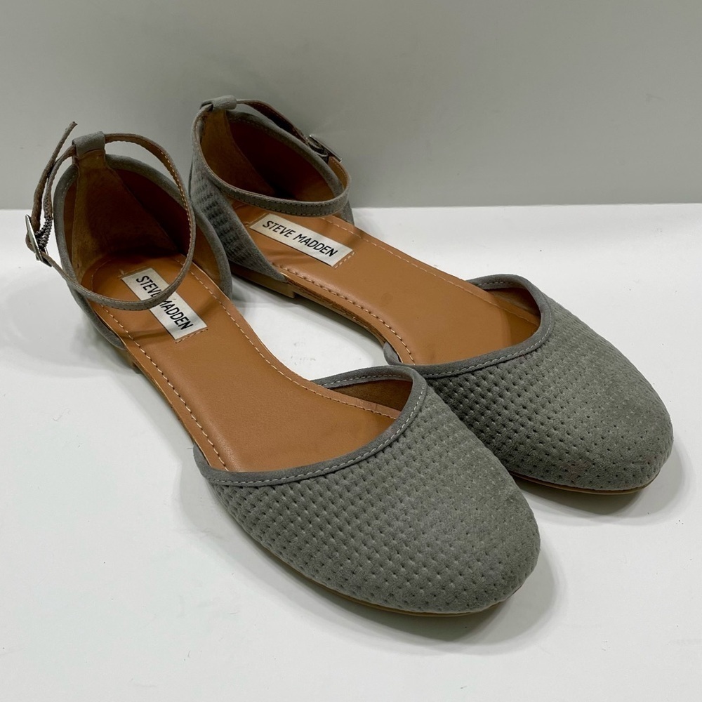 Steve Madden Women's Gray Suede Ankle-Strap Flats